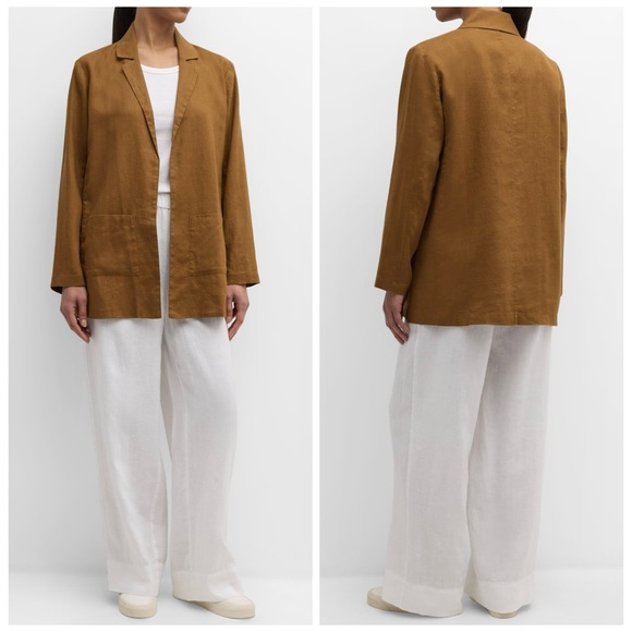 EILEEN FISHER L NEW Organic Linen Open Front Long Blazer in Bronze Office Casual - Picture 8 of 12